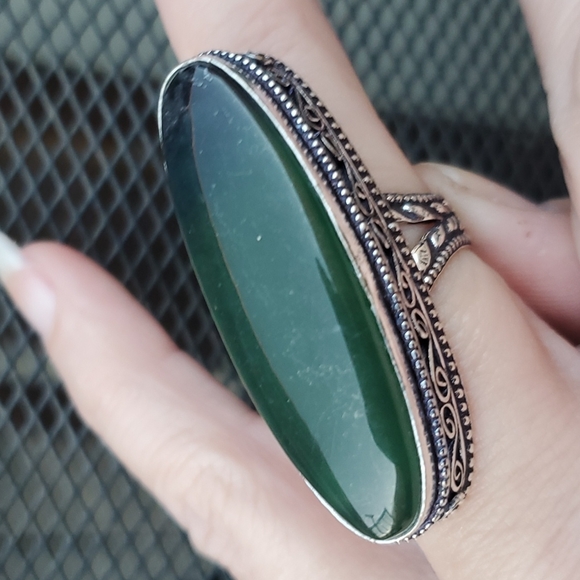 New Oversized Nephrite Jade 925 Silver Ring. - Picture 7 of 16